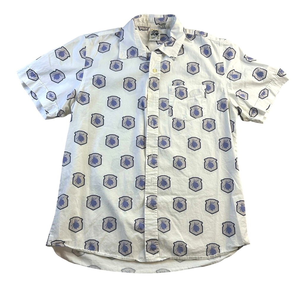 Kennington California Mens Large White Purple Crest Print Cotton Button Down